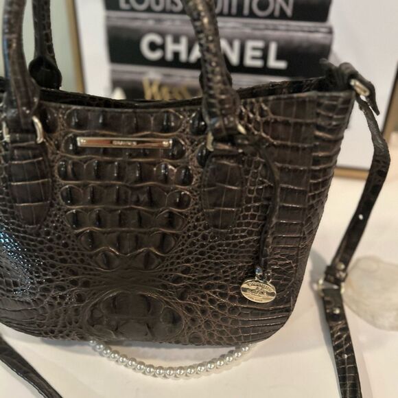Brahmin Elegant Leather Croc embossed brown handbag shoulder bag - Picture 3 of 11